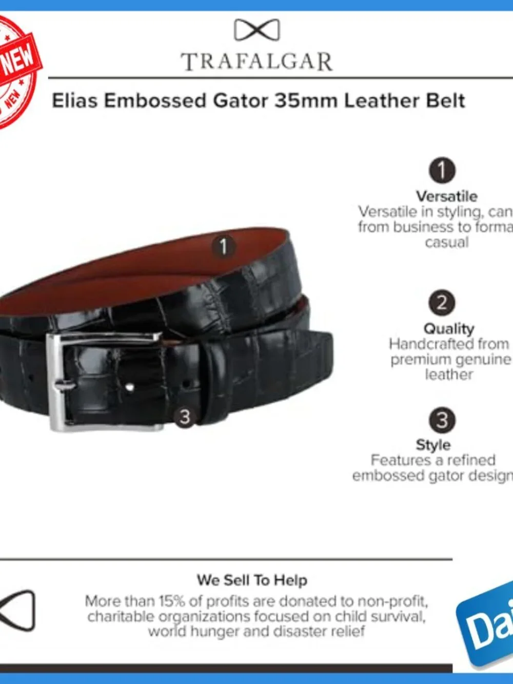 Men's Genuine Leather Belt with Embossed Gator Design, Size 44
